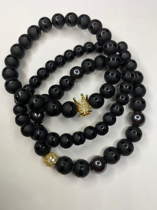 Custom 3 set men/unisex onyx stone bracelets