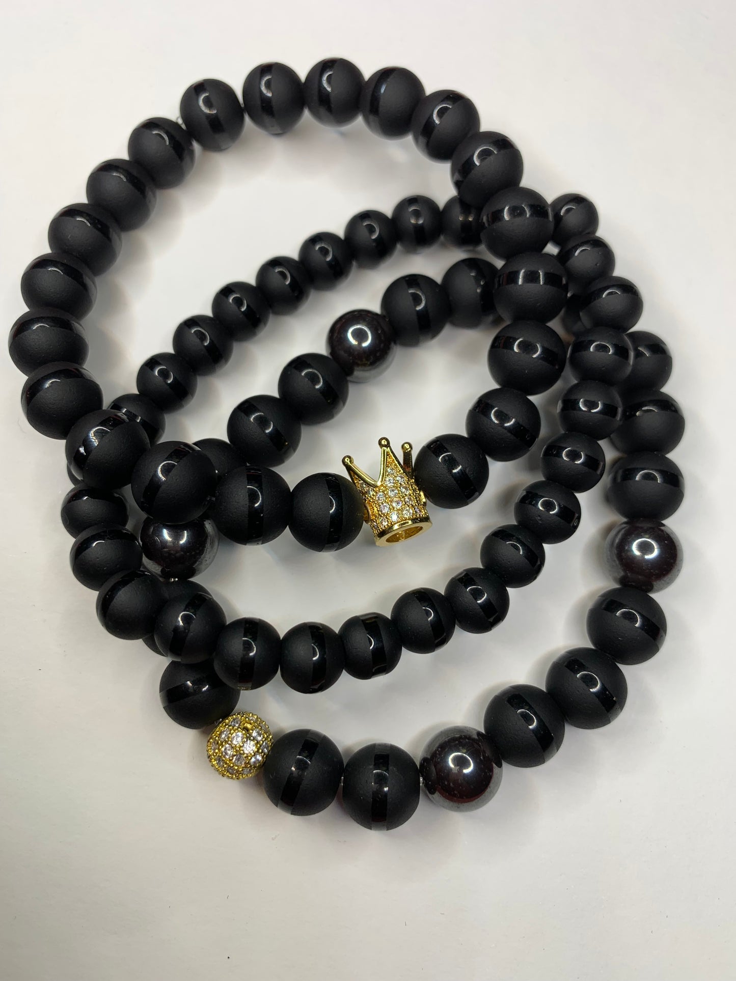 Custom 3 set men/unisex onyx stone bracelets